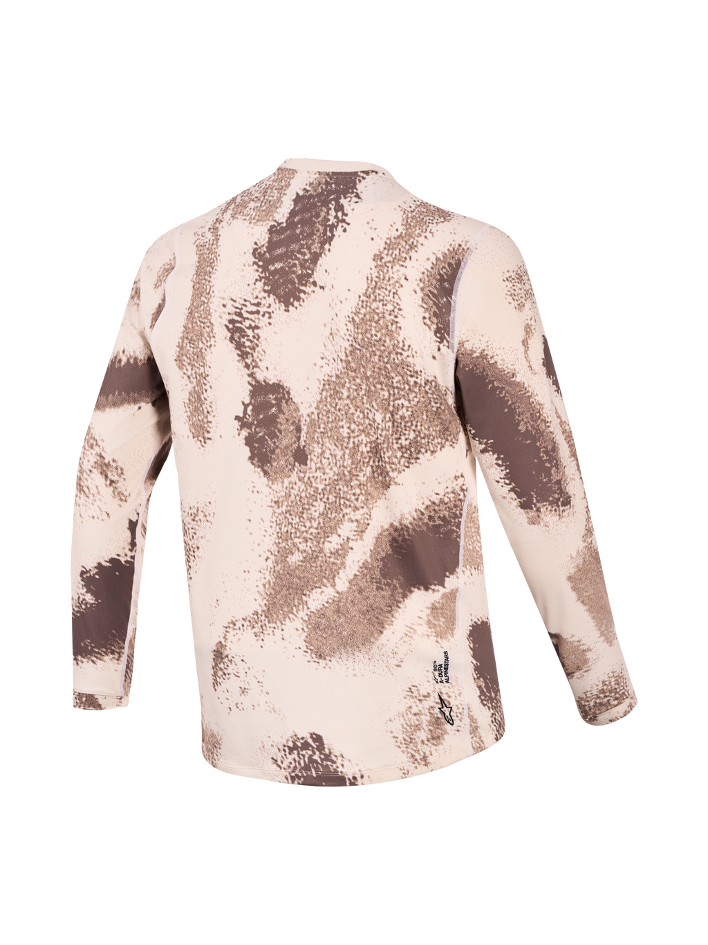 Alpinestars A-Dura Ride Jersey, Long Sleeve Mountain Bike Jersey, Sand Camo, back view showing longer drop tail and Astars logo branding