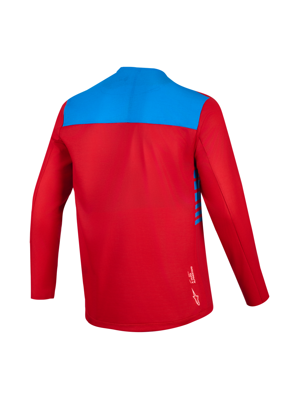 Alpinestars A-Dura Elite Trøje 2.0, rød og blå, set bagfra med svedtransporterende og åndbart trail-stof.
