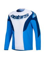 Alpinestars A-Supra Melt Jersey, long-sleeve MTB cycling jersey in Blue and White with dark blue branding and stretch panels, men's off-road performance activewear