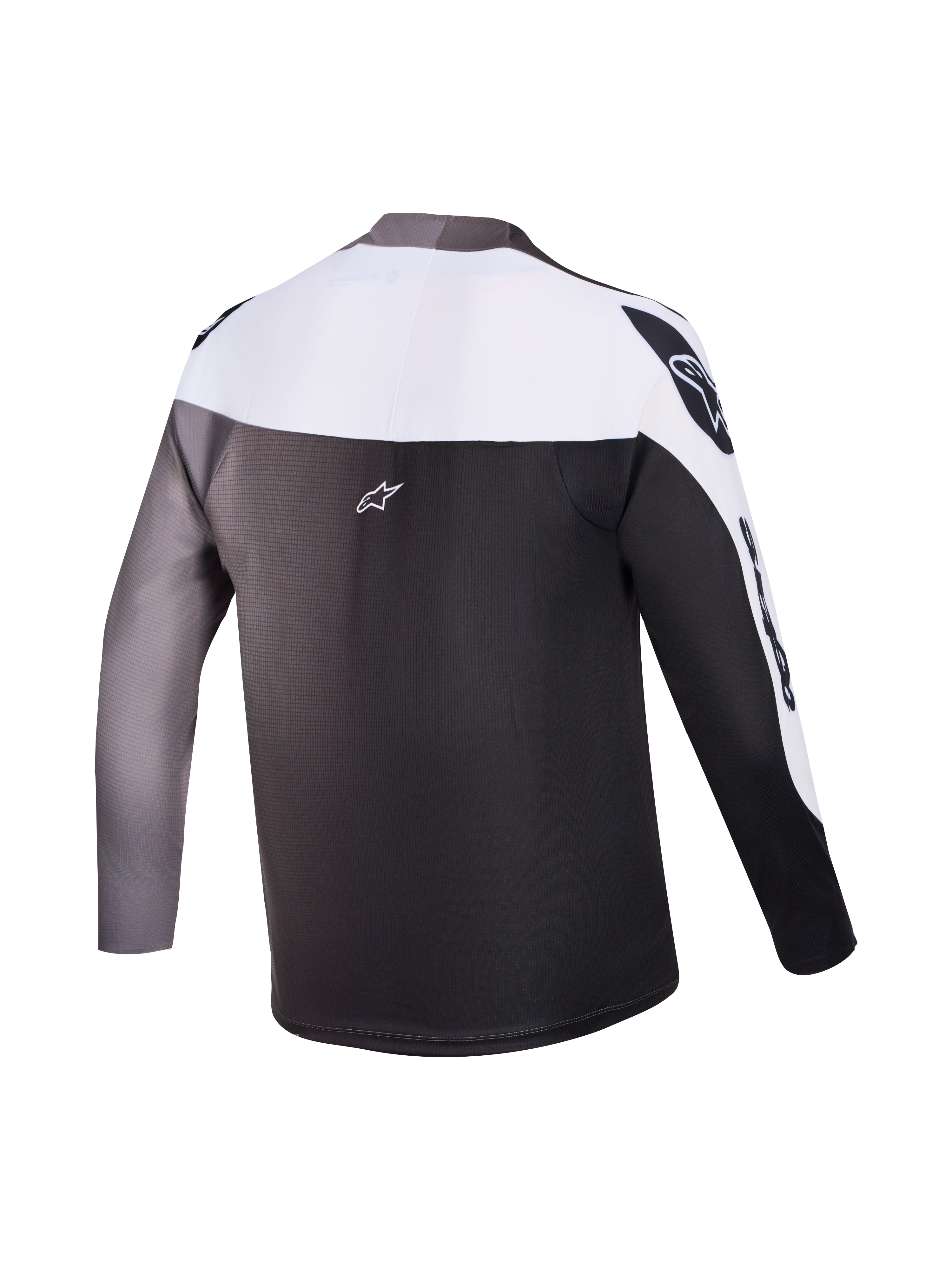 A-Supra Elite Trøje set bagfra, Faded Gray gradient, langærmet MTB-raceroverdel med signatur Alpinestars-branding.