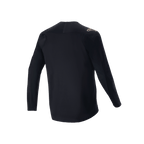 Alpinestars A-Aria Polartec Switch langærmet jersey, sort, mountainbike-jersey set bagfra, med et lille tan-farvet logo på skulderen og drop tail-kant, teknisk fugttransporterende materiale til terrænkørsel
