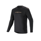 Alpinestars A-Aria Polartec Switch langærmet jersey, sort, mountainbike-jersey med guldfarvet Alpinestars-branding på brystet og skuldrene, laserperforerede ærmer og fugttransporterende Polartec-stof til off-road performance