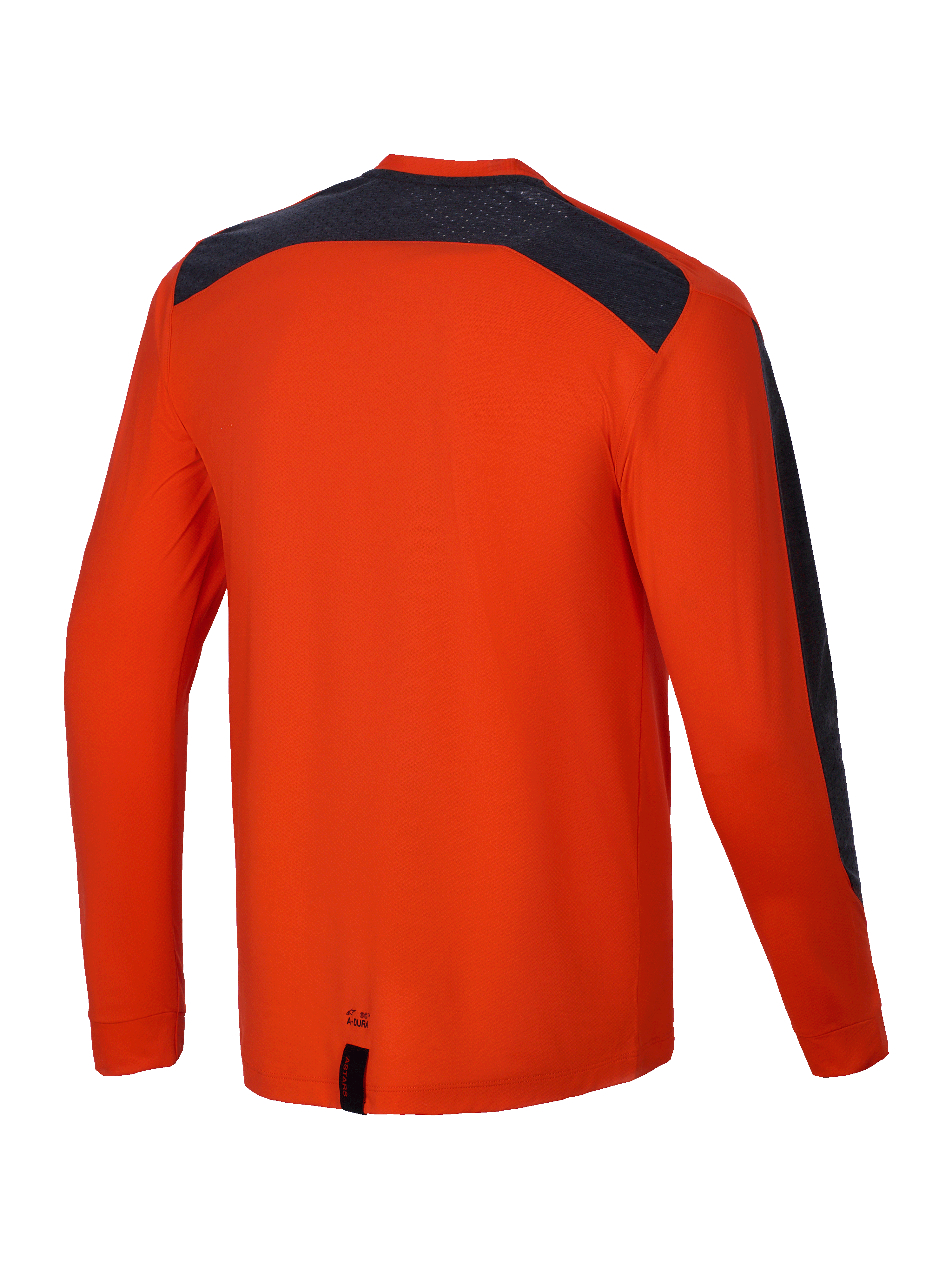 Alpinestars A-Dura Insert Astar Trøje, langærmet MTB-trøje set bagfra, orange med kontrastfarvede åndbare indsatser, slidstærk tekstilkonstruktion til mountainbike