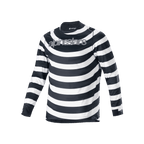 Alpinestars A-Aria Oscar Jersey, langærmet MTB-trøje, sorte og hvide spiralformede vandrette striber, gråt Alpinestars-logo på brystet, let og åndbart performance-cykeludstyr