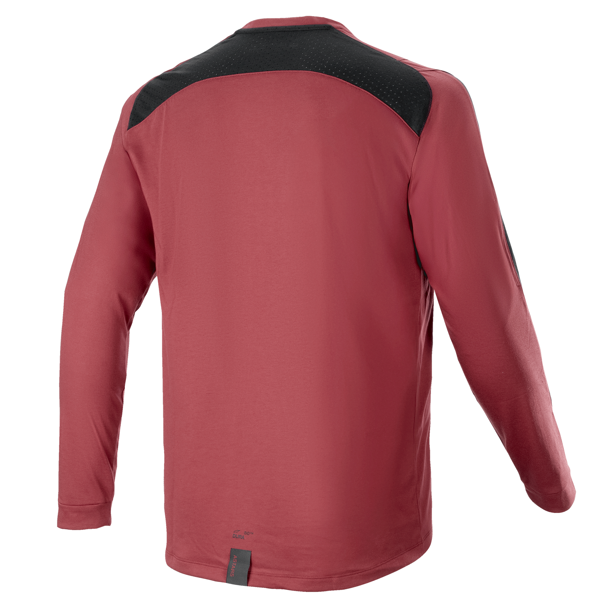 Alpinestars A-Dura Dri Astar langærmet jersey, burgundy, mountainbike-jersey, set bagfra med sort mesh-ventilationspanel på skuldrene, lange ærmer, teknisk performance-materiale til off-road cykling