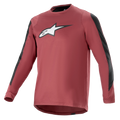 Alpinestars A-Dura Dri Astar langærmet trøje, bordeauxrød og sort, fugttransporterende drirelease-materiale, crew neck, hvidt Astar-logo på brystet, sorte mesh-paneler på ærmerne, performance mountainbike-beklædning