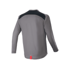 Alpinestars A-Dura Dri Astar langærmet jersey, mørkegrå, set bagfra med sorte mesh-ventilationspaneler over skuldrene og et lille rødt mærke ved sømmen, teknisk mountainbike-tøj