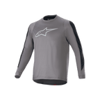 Alpinestars A-Dura Dri Astar langærmet trøje, mørkegrå med hvidt Astars-logo på brystet, sorte mesh-ventilationspaneler på ærmerne, performance cykeludstyr til MTB