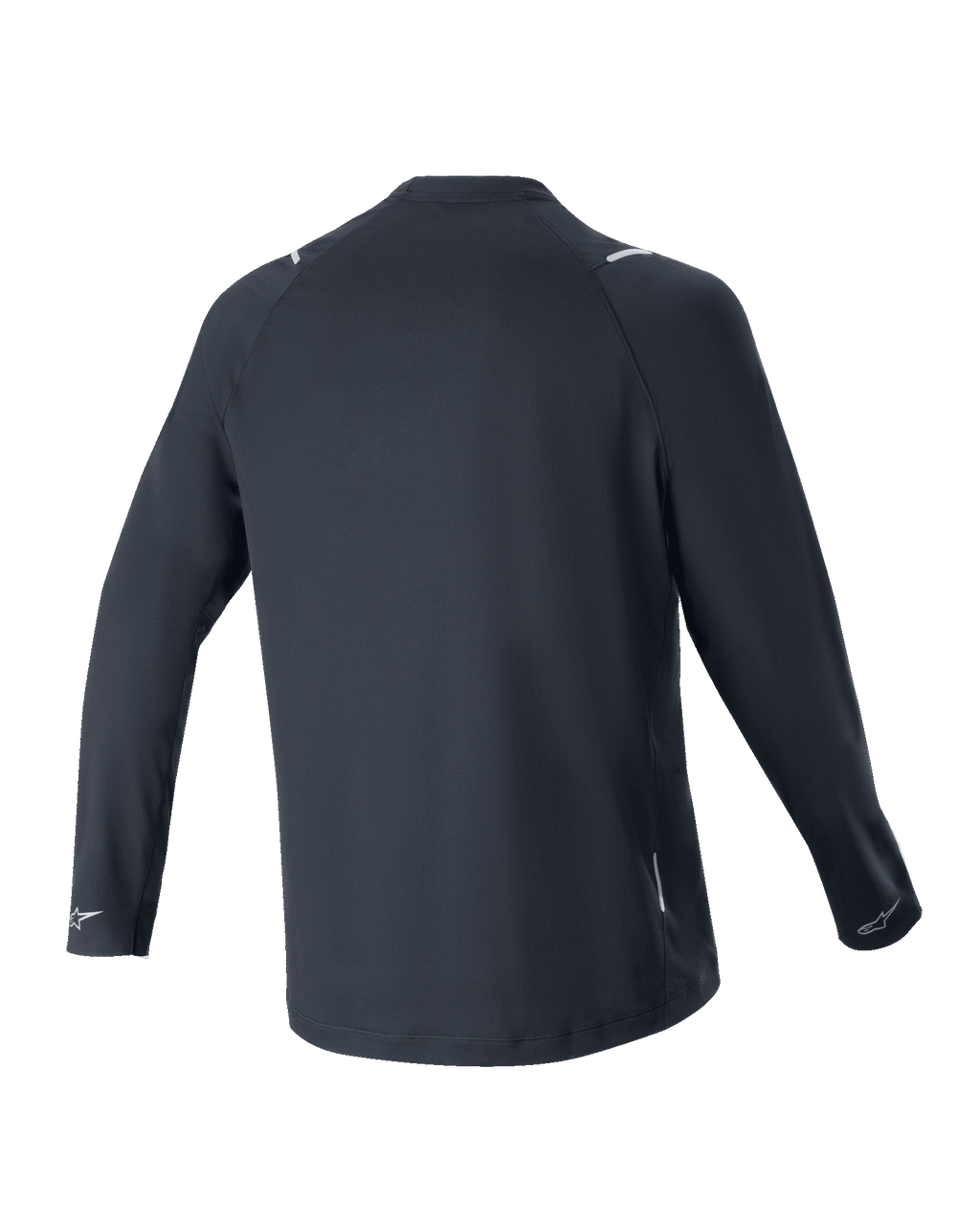Alpinestars A-Aria Switch langærmet jersey, sort, set bagfra, letvægts og åndbart polyesterstof, med et længere rygstykke for dækning og reflekterende Alpinestars-logoer på manchetterne, performance fit til mountainbike-kørsel