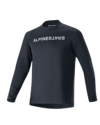 Alpinestars A-Aria Switch langærmet trøje, MTB-cykeltrøje, sort, fremtrædende hvidt Alpinestars-logo på brystet, rund hals, letvægts åndbart stof, performance fit til off-road kørsel