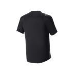 Alpinestars A-Aria Polartec Switch trøje, kortærmet MTB-trøje, sort, set bagfra viser performance-pasform og længere rygstykke, teknisk fugttransporterende materiale til trail-kørsel