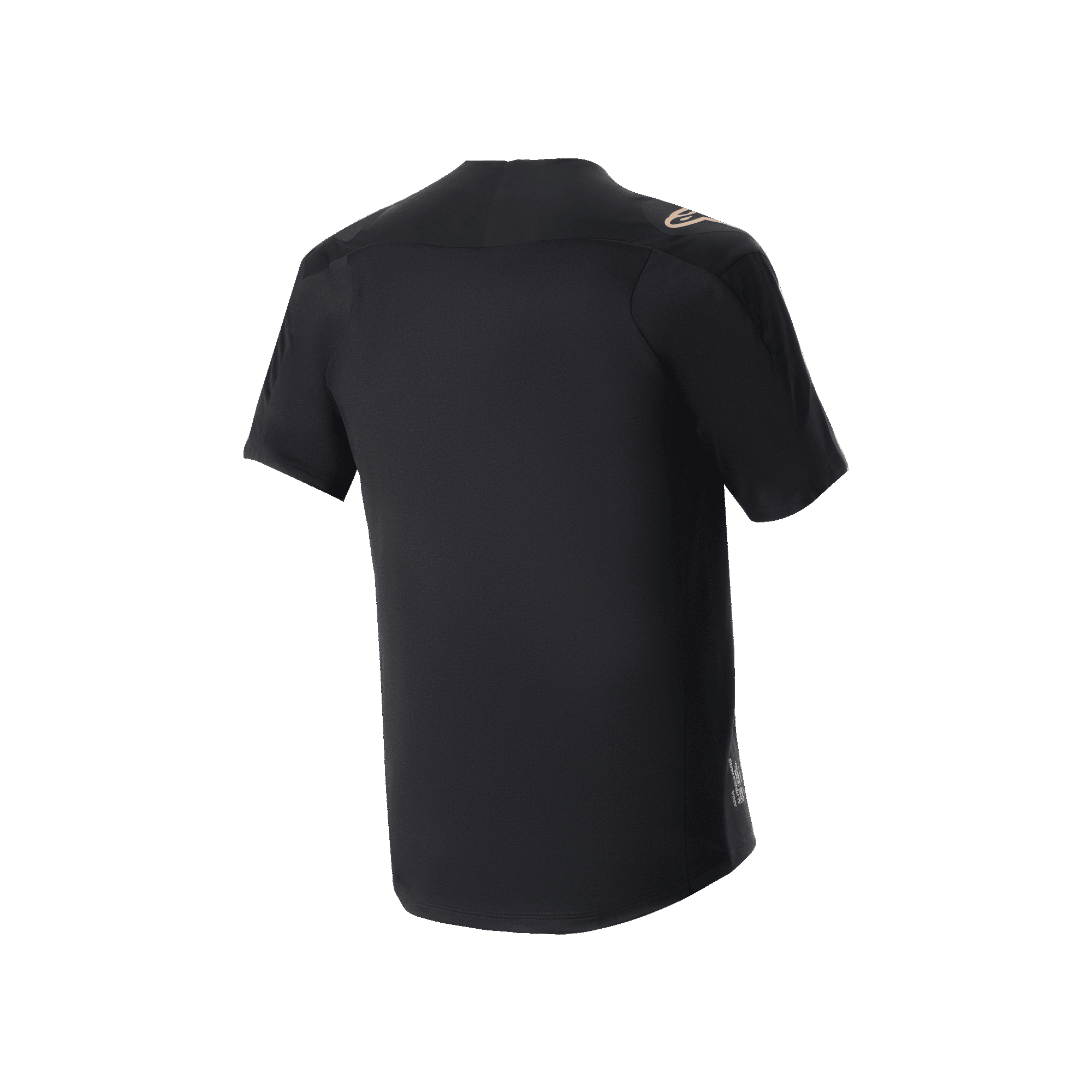 Alpinestars A-Aria Polartec Switch trøje, kortærmet MTB-trøje, sort, set bagfra viser performance-pasform og længere rygstykke, teknisk fugttransporterende materiale til trail-kørsel