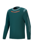 Alpinestars A-Dura Dri Wool Jersey langærmet trøje, mørkegrøn, performance mountainbike-trøje med orange logo på brystet, lysegrå mesh-paneler og rund hals