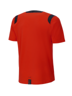 Alpinestars A-Dura Dri Wool kortærmet jersey, Spicy Orange, set bagfra, med sorte mesh-paneler på skuldrene og kraven, længere bagstykke for optimal dækning til trail-kørsel
