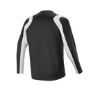 Alpinestars A-Supra Oscar Jersey, langærmet, sort, set bagfra, med buede hvide paneler på skuldre og ærmer, letvægts og åndbart MTB-cykeltøj
