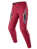 Alpinestars A-Supra Race bukser, MTB racing-bukser, vinrøde med store hvide og sorte stjernelogoer på lårene, laserperforeret ventilation, sort ratchet-lukning i taljen, tætsiddende performance-pasform til mountainbike