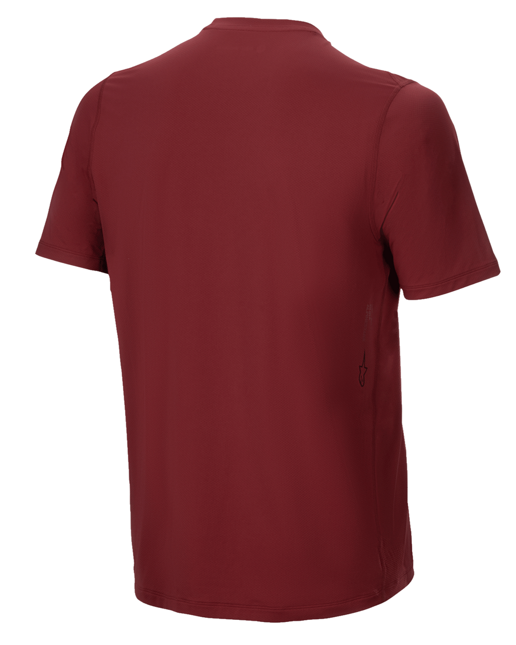Alpinestars A-Dura Switch kortærmet jersey, burgundy, set bagfra, forlænget ryg, lille lodret Alpinestars-logo på siden, performance MTB-cykeltøj