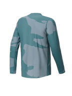 Alpinestars Youth A-Dura Hollow Camo Jersey, langærmet MTB-trøje, Silver Pine Camo-grøn, set bagfra med lille logodetalje og forlænget rygstykke for dækning under cykling
