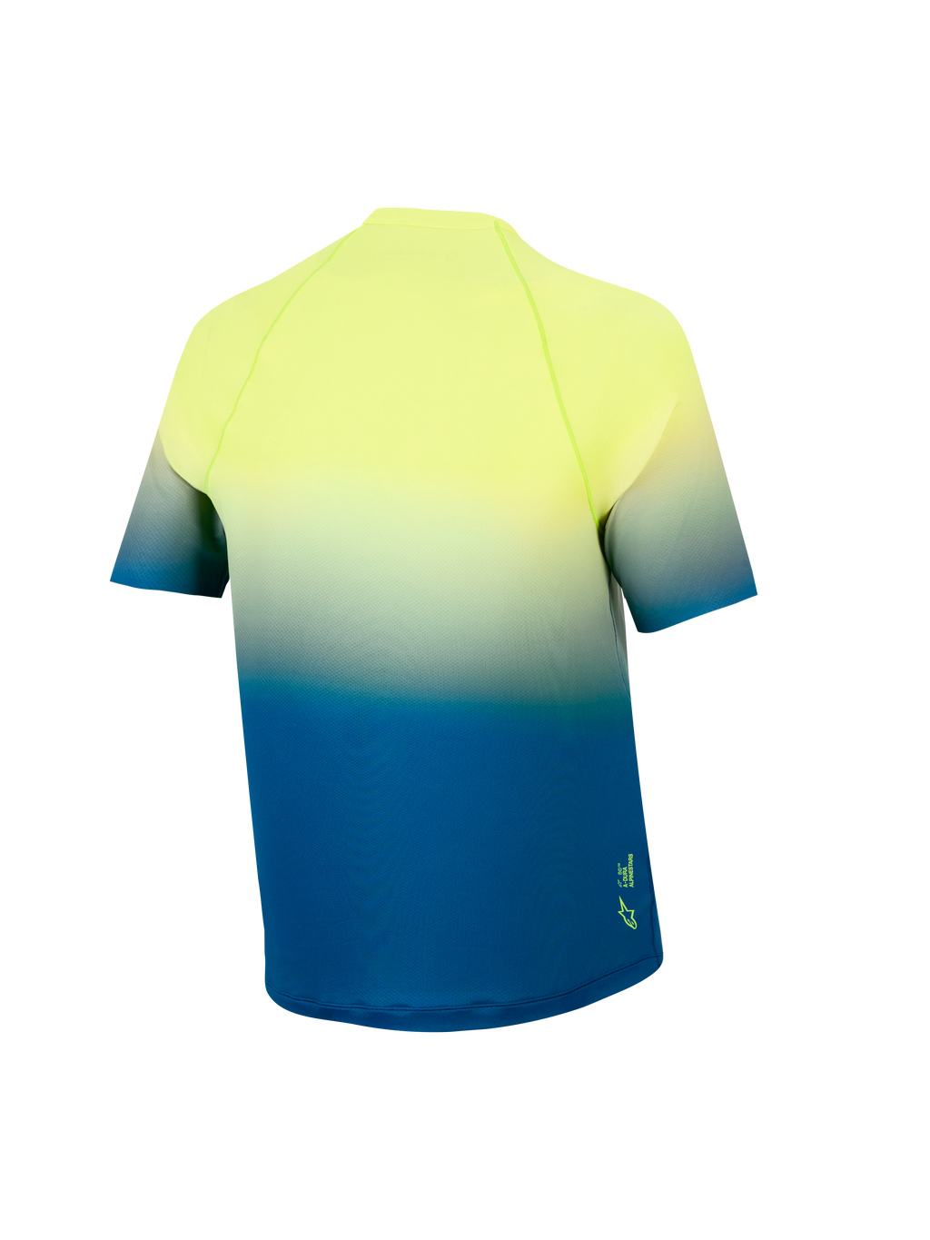 Ungdom A-Dura Astars 2.0 MTB-trøje, gul til blå gradient, kortærmet model set bagfra med forlænget bagstykke.