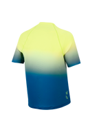 Ungdom A-Dura Astars 2.0 MTB-trøje, gul til blå gradient, kortærmet model set bagfra med forlænget bagstykke.