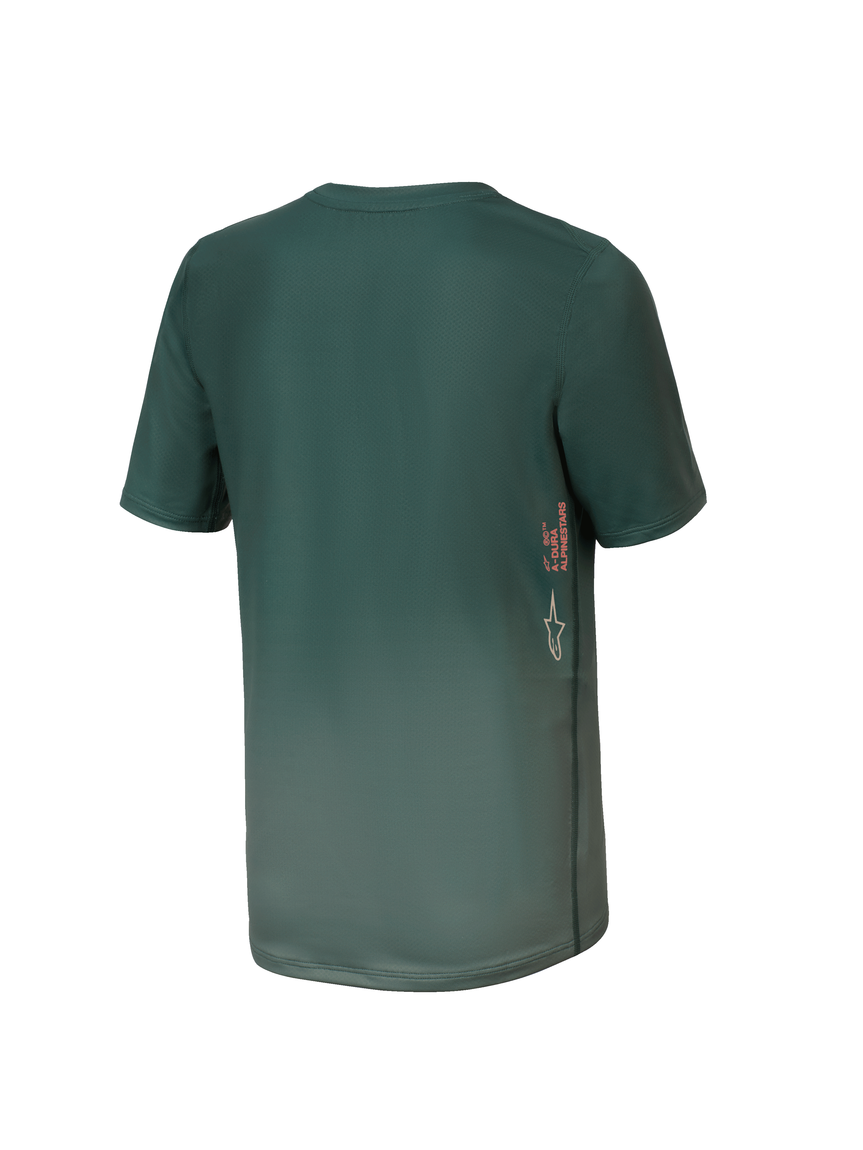 Alpinestars Youth A-Dura Rise jersey, kortærmet MTB-trøje, Silver Pine, set bagfra med lodret A-DURA og Astars logo-branding på siden, længere rygkant, teknisk fugttransporterende stof