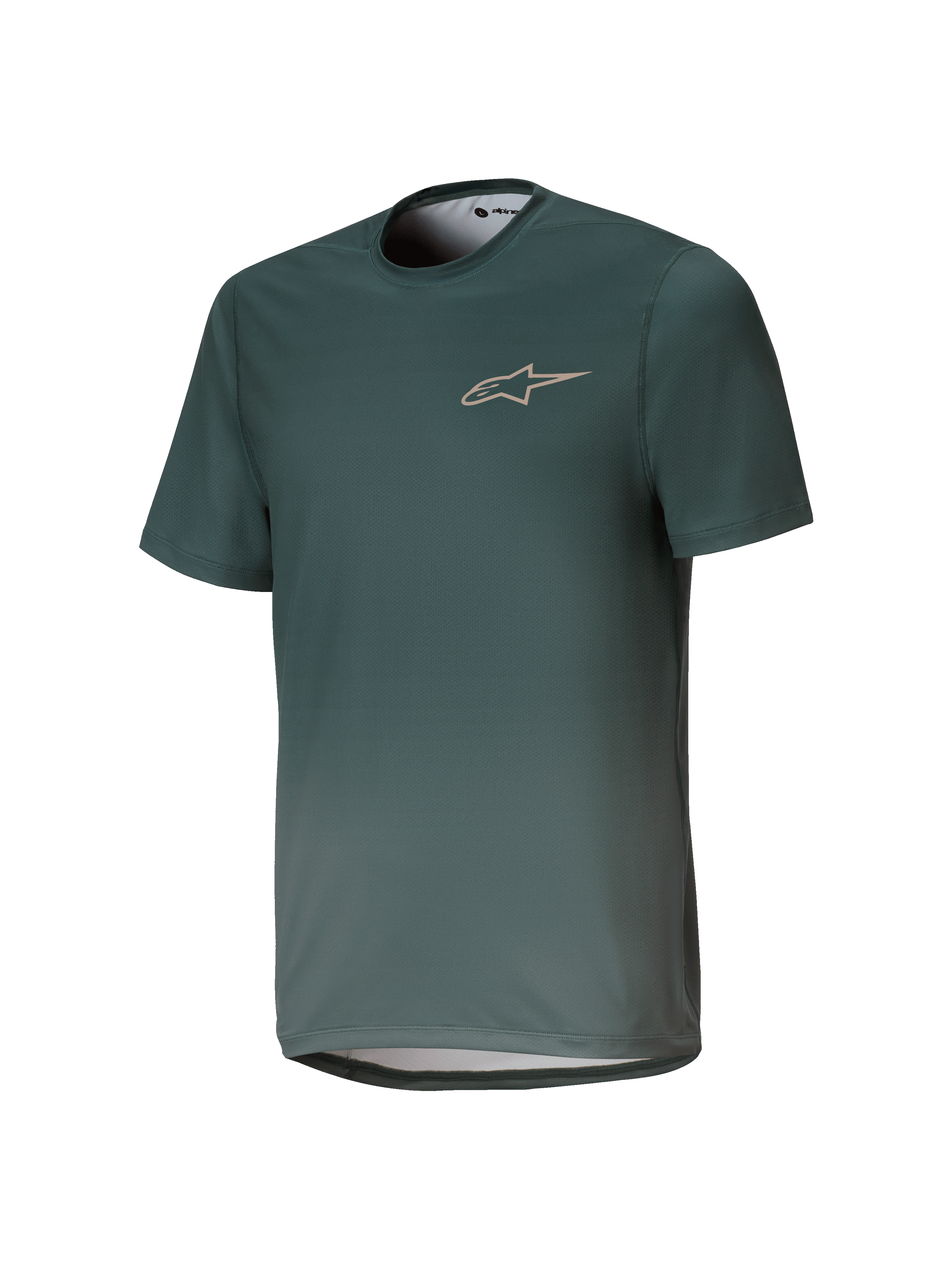 Alpinestars Youth A-Dura Rise trøje, kortærmet MTB-trøje, Silver Pine grøn, rund hals med diskret brystlogo, letvægts åndbart jacquard-stof, almindelig pasform