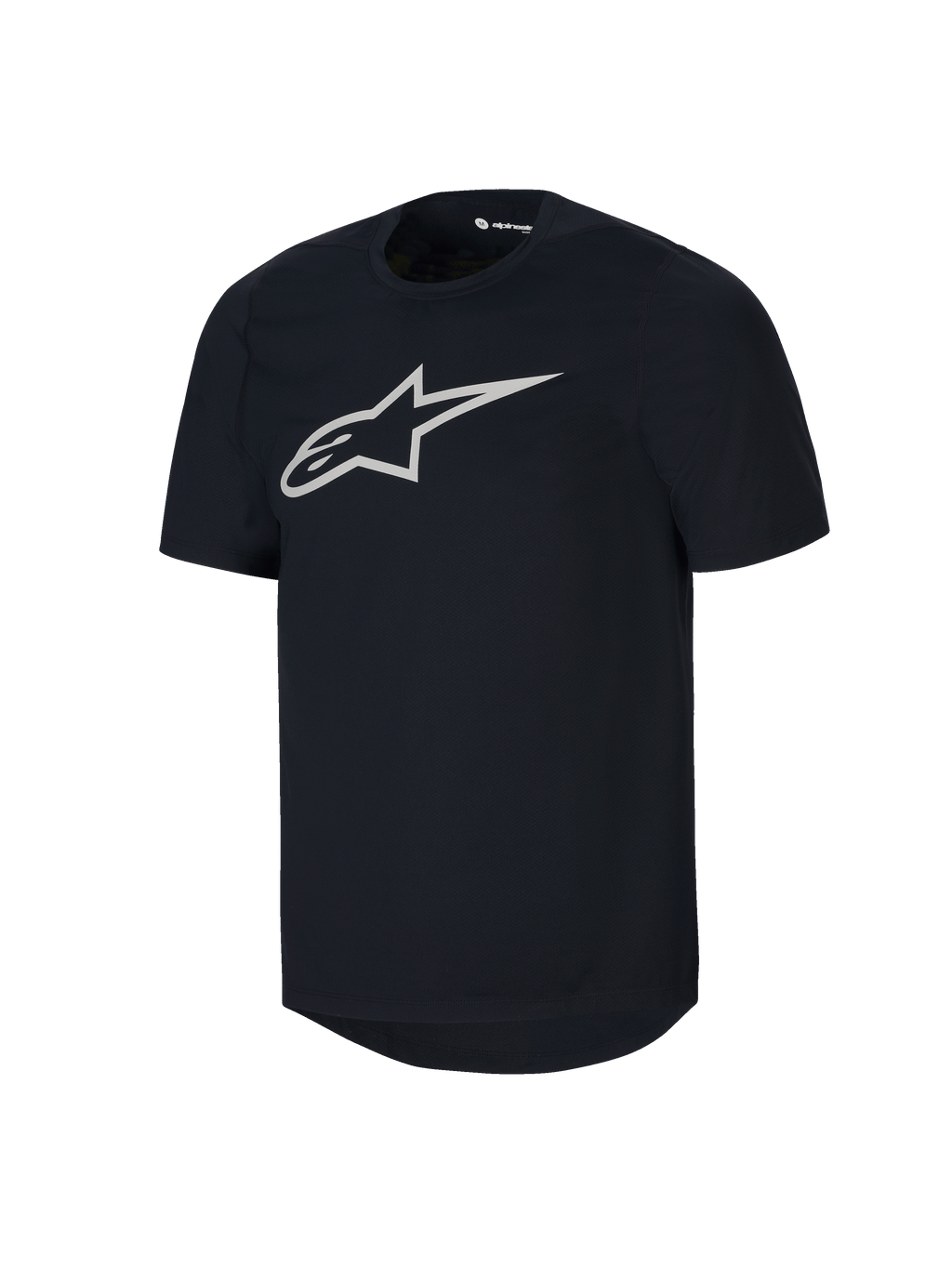 Alpinestars Youth A-Dura kortærmet trøje, sort MTB-trøje, stort hvidt Astars-logo på brystet, design med rund hals, afslappet performancetøj til mountainbike