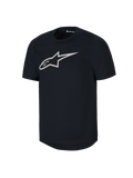 Alpinestars Youth A-Dura kortærmet trøje, sort MTB-trøje, stort hvidt Astars-logo på brystet, design med rund hals, afslappet performancetøj til mountainbike