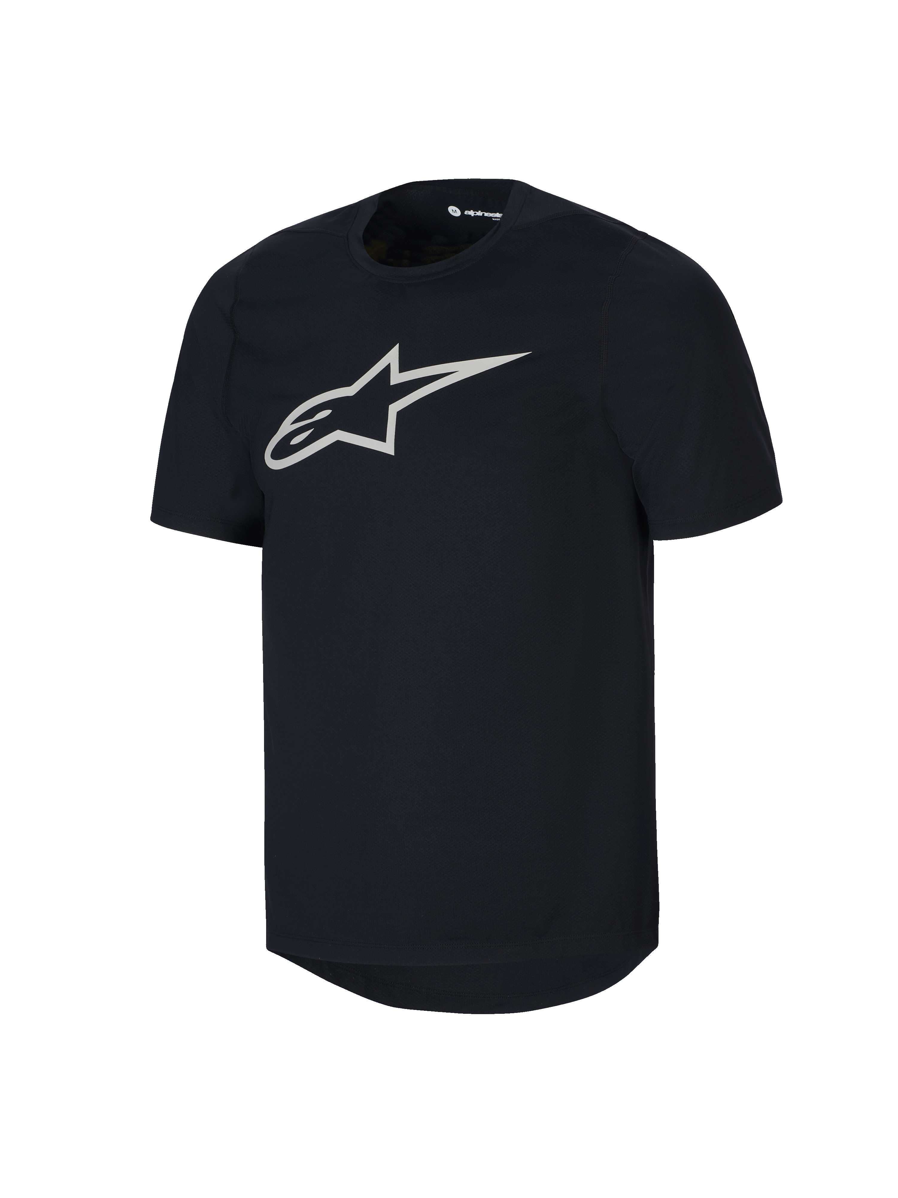 Alpinestars Youth A-Dura Short Sleeve Jersey, Black MTB Shirt, Large white Astars logo on chest, crew neck design, casual mountain biking performance apparel