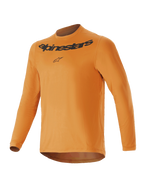 Alpinestars Youth A-Dura Rocker langærmet trøje, mørkt guld, med sort Alpinestars-tekst og logo på brystet, rund hals, længere rygstykke, letvægts performance mountainbike-beklædning