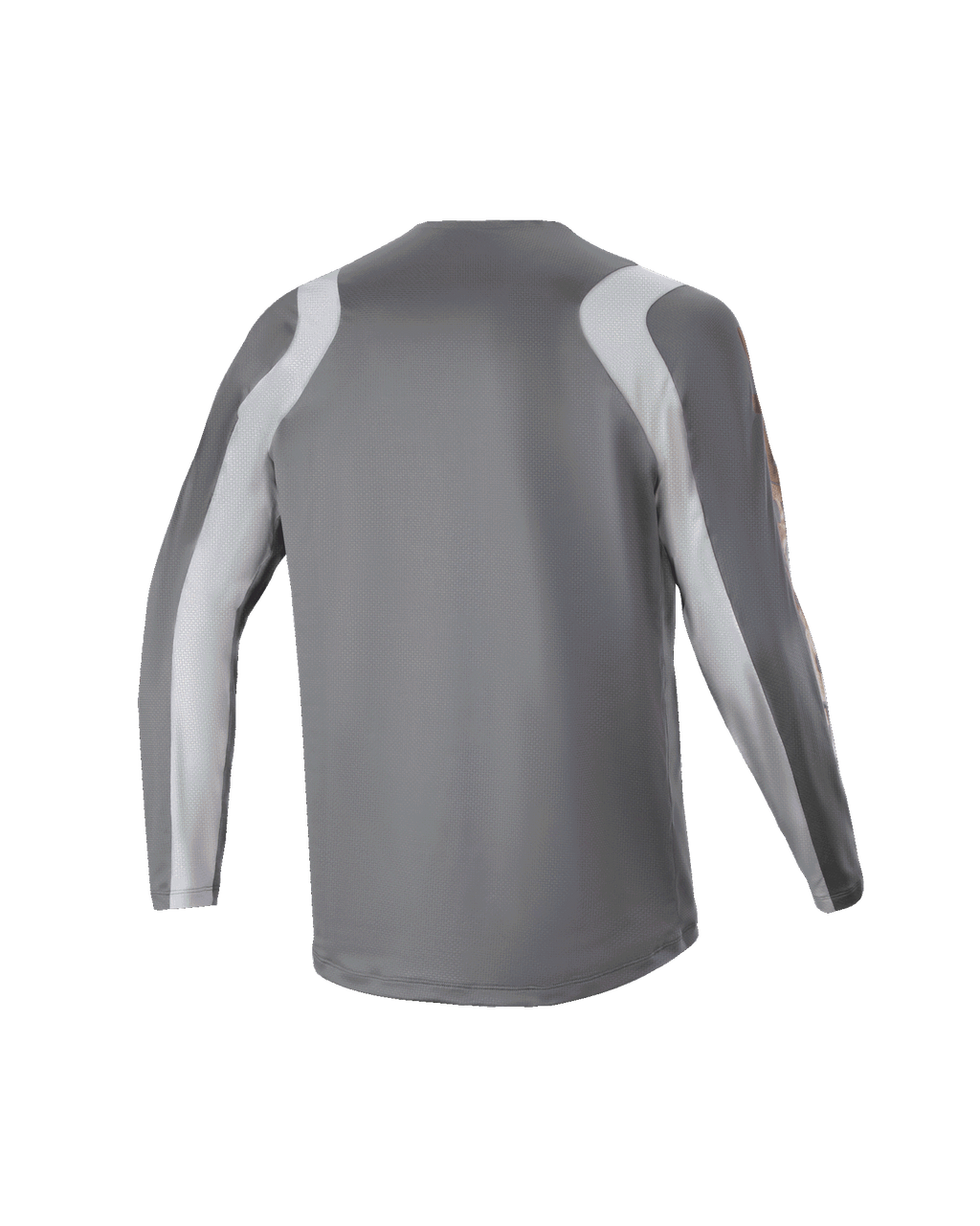 Alpinestars Youth A Supra Astar Long Sleeve Jersey, Back View, Dark Gray with Light Gray shoulder and arm panels, performance fit MTB jersey, breathable polyester fabric for gravity riding