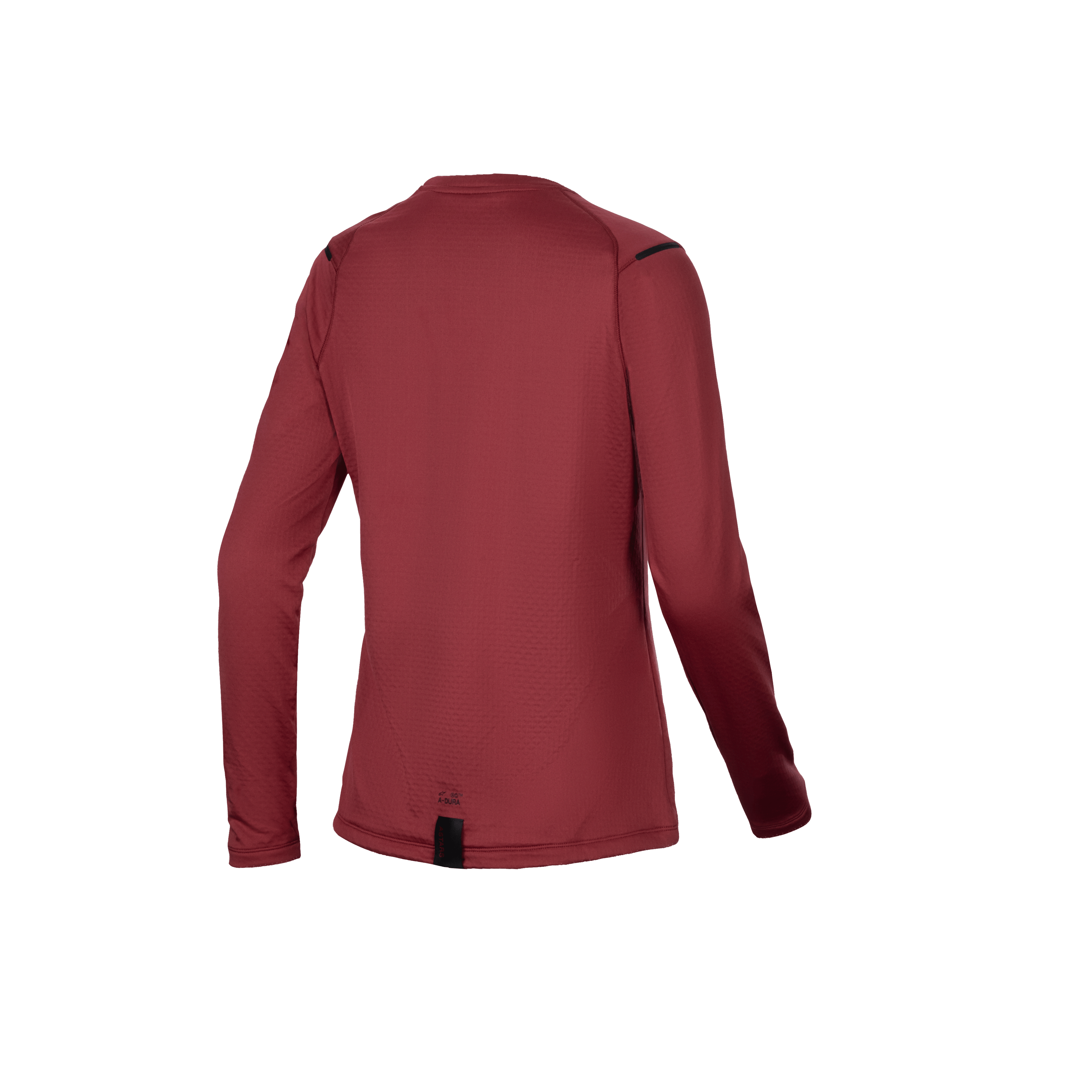 Alpinestars Stella A-Dura termotrøje, langærmet dametermocykeltrøje til mountainbike, set bagfra med forlænget drop tail, rød, isoleret fleecelag