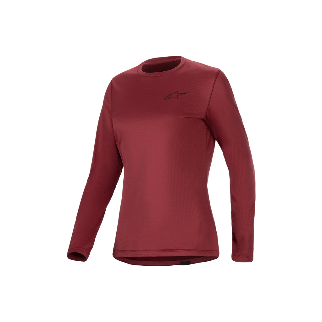 Alpinestars Stella A-Dura termotrøje, langærmet dame mountainbike-trøje i bourgogne, isoleret fleeceforet design med forlænget drop tail
