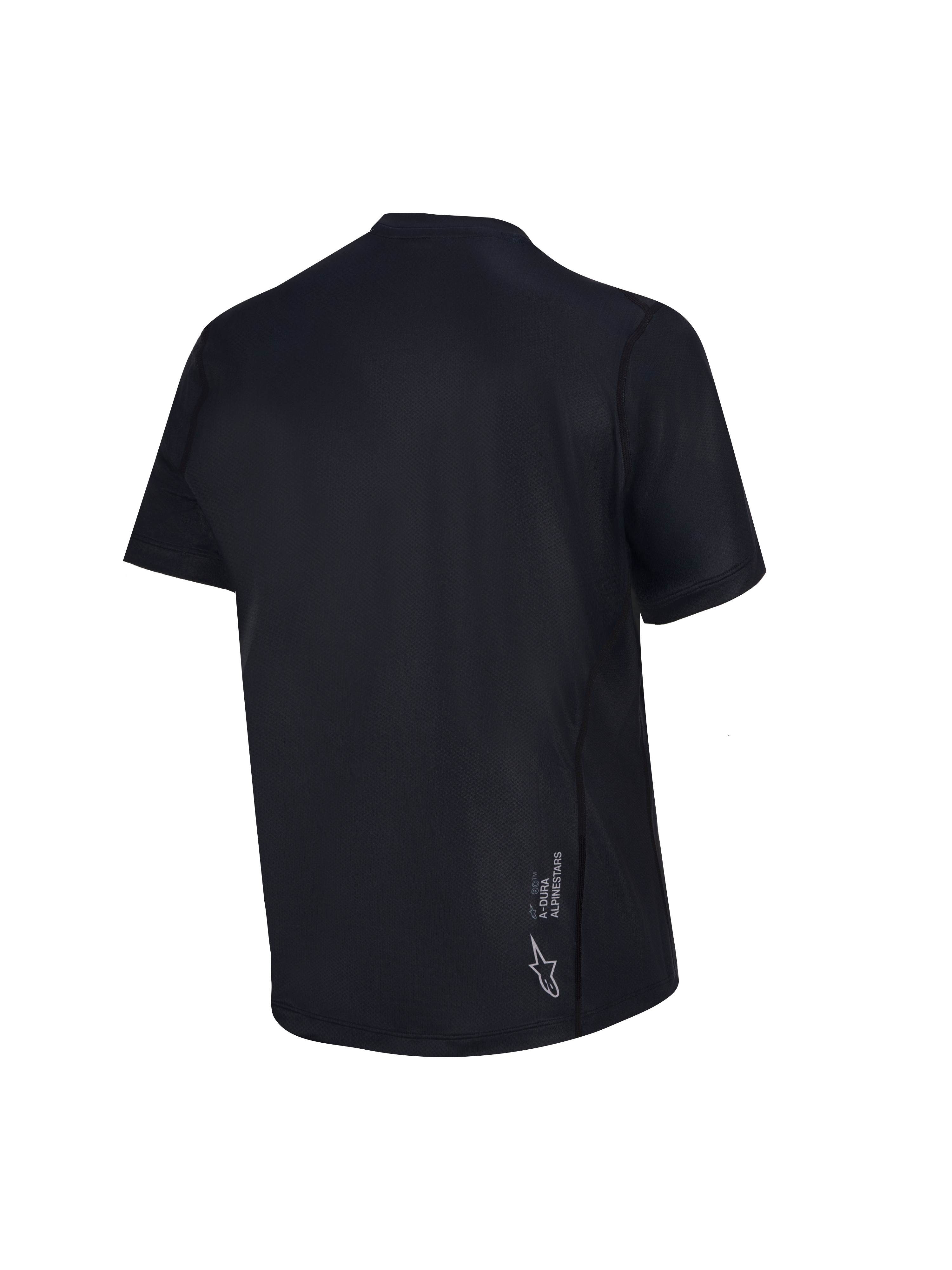 Alpinestars Stella A-Dura Ride MTB-trøje til kvinder, sort kortærmet jersey set bagfra med hvidt Astars-logo på ryggen