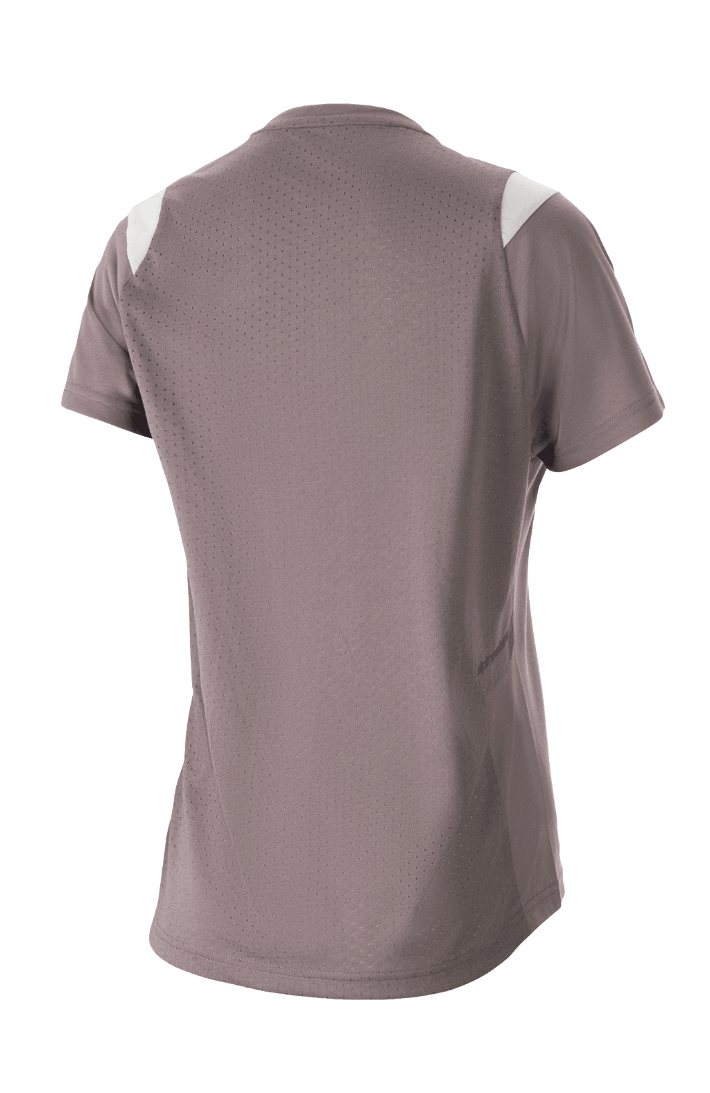 Alpinestars Stella Alps Escape kortærmet trøje til kvinder, Sparrow Gray med hvide skulderdetaljer, set bagfra med omfattende perforeret mesh for ventilation, DriRelease fugttransporterende stof, mountainbike-tøj til kvinder