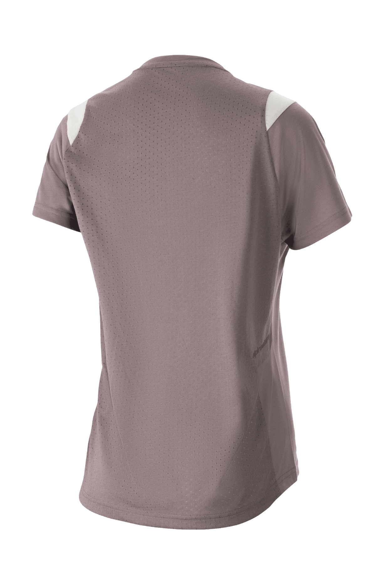 Alpinestars Stella Alps Escape kortærmet trøje til kvinder, Sparrow Gray med hvide skulderdetaljer, set bagfra med omfattende perforeret mesh for ventilation, DriRelease fugttransporterende stof, mountainbike-tøj til kvinder