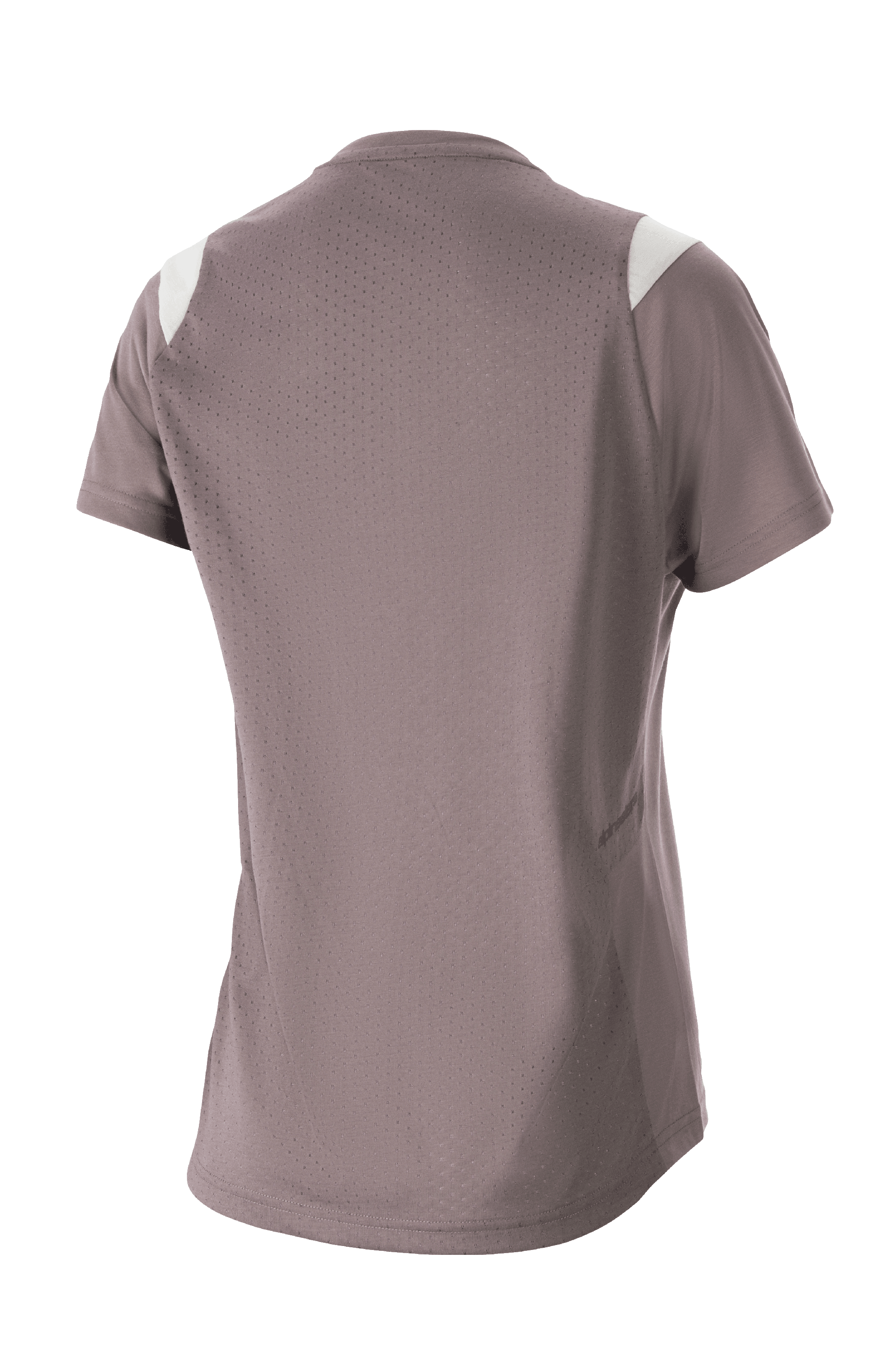 Alpinestars Stella Alps Escape kortærmet trøje til kvinder, Sparrow Gray med hvide skulderdetaljer, set bagfra med omfattende perforeret mesh for ventilation, DriRelease fugttransporterende stof, mountainbike-tøj til kvinder