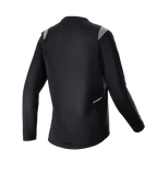 Alpinestars Dame Stella Alps Escape langærmet trøje, sort med grå skulderdetaljer, set bagfra med perforeret mesh-panel på ryggen for ventilation og lille Alpinestars-logo, mountainbike-cykeludstyr