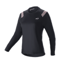 Alpinestars Stella Alps Escape Jersey, langærmet mountainbike-trøje til damer, sort med lysegrå skulderpaneler, rund hals, lille hvidt logo på brystet, atletisk performance-pasform