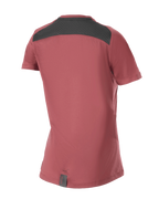 Alpinestars Stella A-Dura Dri Switch trøje til kvinder, kortærmet mountainbike-trøje, vinrød, set bagfra med sort mesh-panel til ventilation og længere drop tail-design