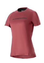 Alpinestars Stella A-Dura Dri Switch trøje til damer, kortærmet MTB-trøje, bordeauxrød med sort logo, perforerede mesh-ærmer for åndbarhed, performance cykelbeklædning