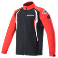 Alpinestars Honda Softshell jakke, sportswear-jakke, rød og sort med hvide detaljer, kontrastpaneler, høj krave med lynlås foran, Honda- og Alpinestars-logoer på bryst og skuldre, motorsportsinspireret livsstilstøj
