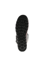 Alpinestars Tech-T Boots, Bottom View of Sole, Black with Red accents, featuring textured hexagonal lug pattern, proprietary trials sole designed for maximum grip and sensitivity on foot pegs
