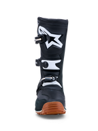 Alpinestars Tech-T Boots, Men's Black and White trials motorcycle boots with a leather build and high-grip gum sole.