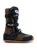 Alpinestars Tech-T støvler, brune og sorte trialstøvler i læder med tre spænder og gummisål til terrænkørsel.