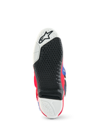 Alpinestars Limited Edition Fortitude Tech 10 støvle, sålvisning af motocross-støvle, sort og hvidt tekstureret grebsmønster, udskiftelig midterindsats, Bright Red White Blue detaljer, holdbar konstruktion til off-road kørsel
