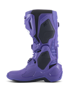 Alpinestars Tech 10 Boots, Motocross Boots, Ultraviolet Black, side profile view, featuring vibrant purple TPU shell with black and white accents, advanced buckle closure system, and reinforced protective panels for off-road performance.