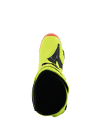 Alpinestars Tech 10 Boots, Motocross Boots, Yellow Fluo Black and Red Fluo, Top-down view showing the interior opening and toe box, vibrant neon colors with black accents, professional off-road racing footwear.
