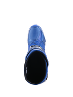 Alpinestars Tech 10 Boots, Motocross Boots, Blue and Black, top-down view looking into the interior lining and calf opening, showing the streamlined design and protective TPU shell