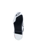 Alpinestars Tech-10 støvler, motocross-sål i sort og hvid med udskiftelig grebsindsats og stjernelogo.
